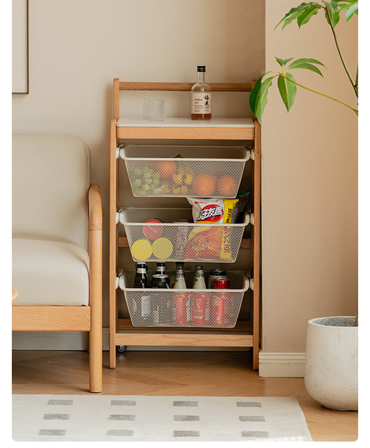 Oak, Beech Solid Wood Mobile Slate Trolley Storage