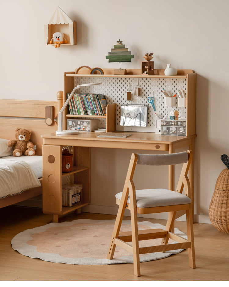 Beech Solid Wood Children's Study Table Bookshelf Integrated