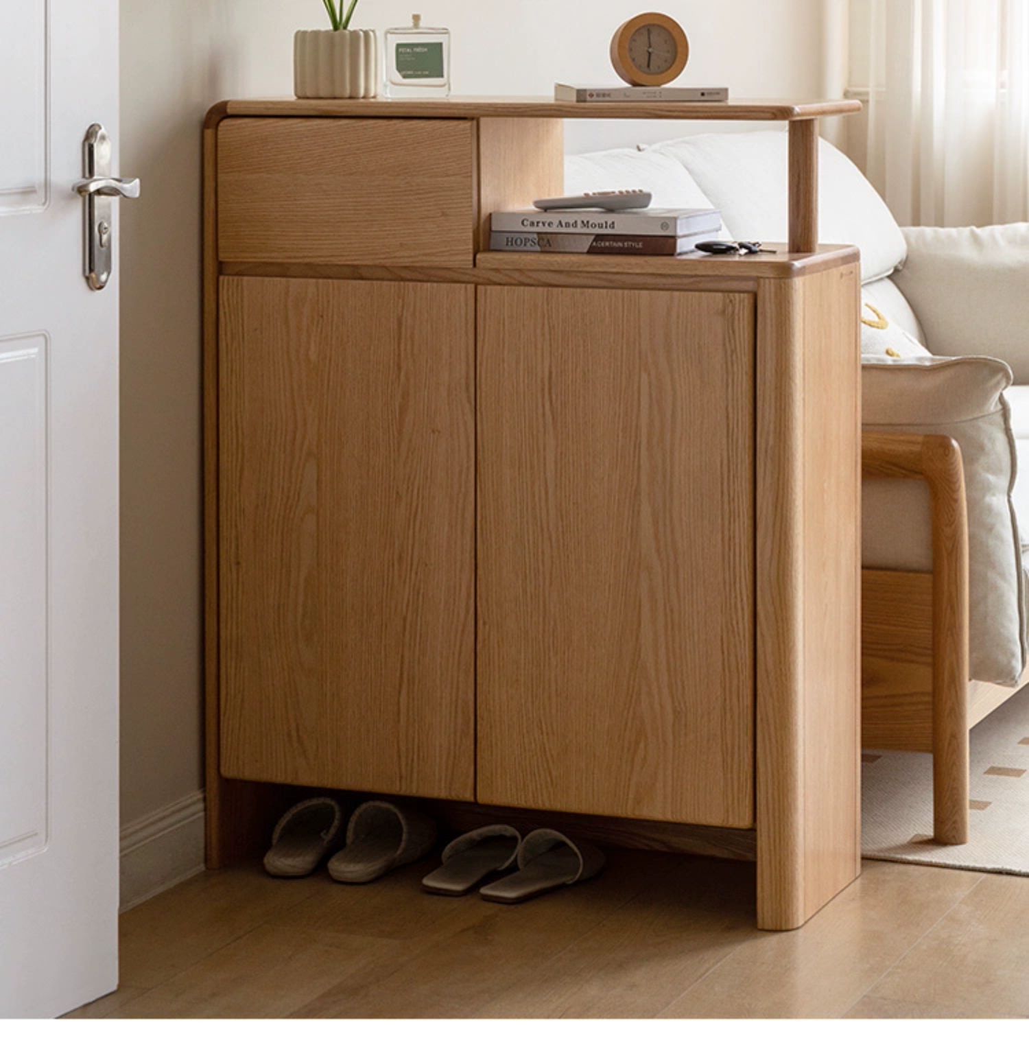 Oak Solid Wood, Solid Rubberwood Partition Entry Porch Shoe Cabinet