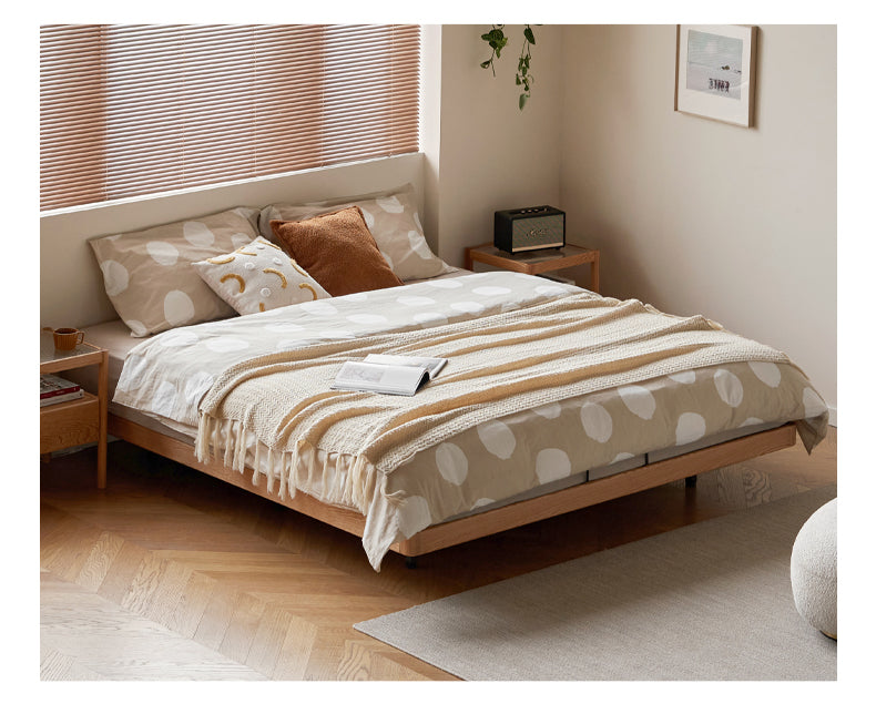 Oak Solid Wood platform bed, headboard-free bed Night Light Suspended Bed