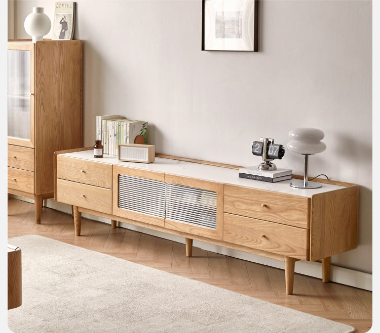 Ash Solid Wood TV Stand Rock Slab.