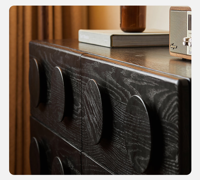 Oak Solid Wood Chest of Drawers Retro Black