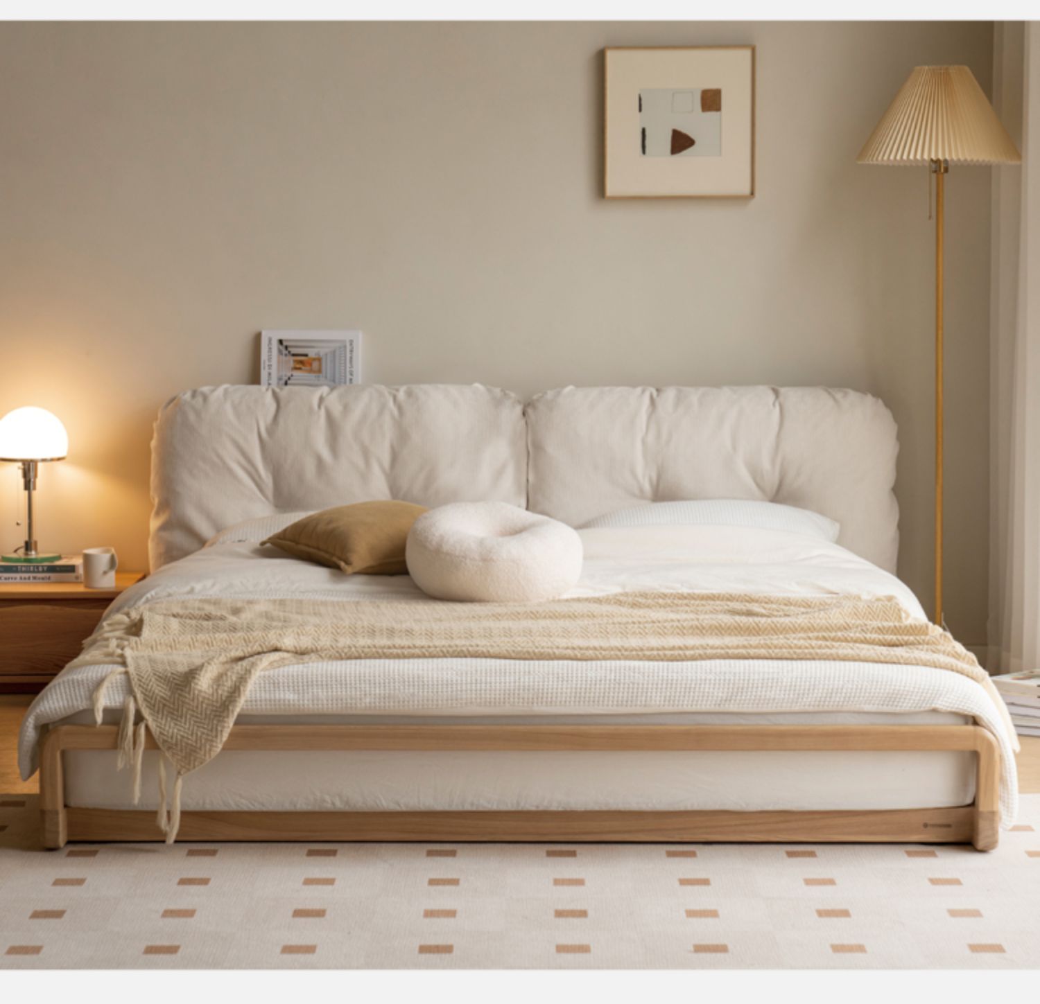 Ash Solid Wood Technology Cloth Floor Bed