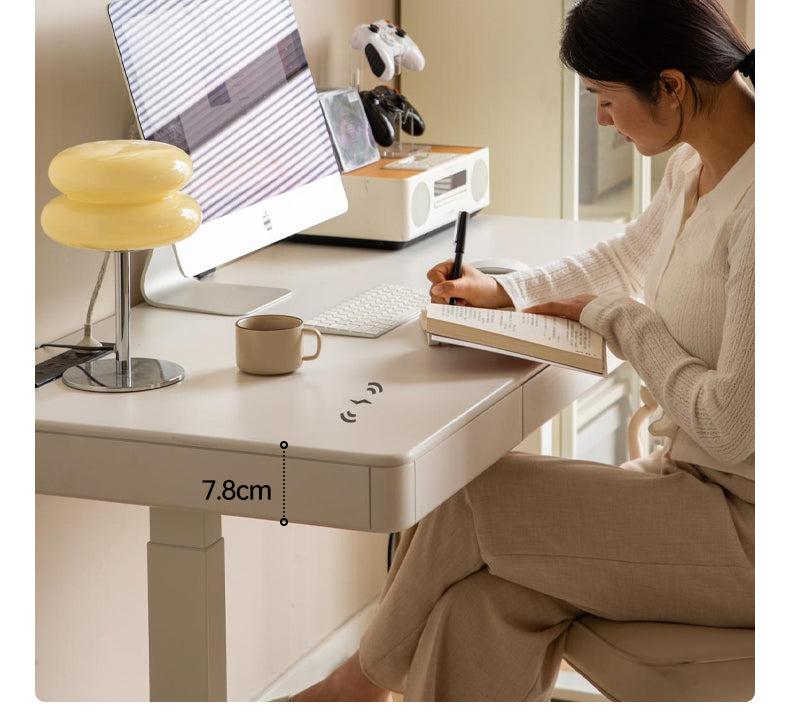 Solid Rubberwood Smart Electric Lift Desk Cream Style