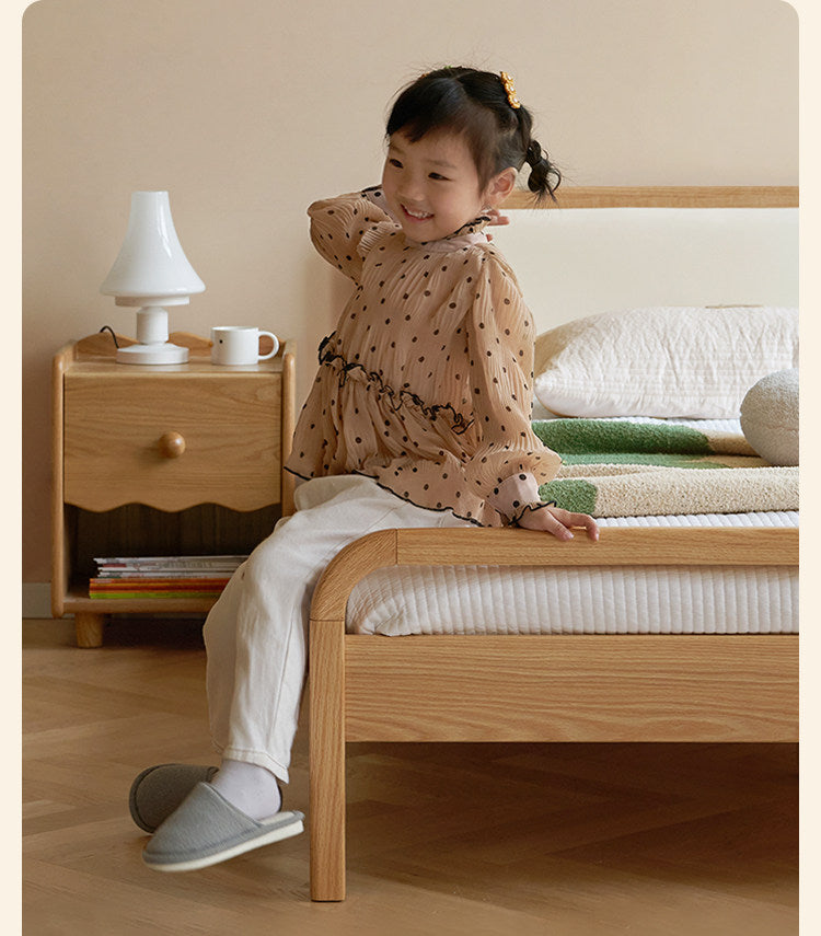Oak, Beech Solid Wood Children's Princess Bed — Upholstered Genuine, Organic Leather Bed