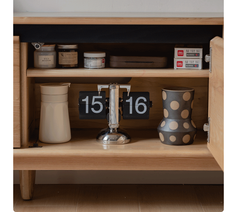 Ash Solid Wood Modern Storage Floor TV Cabinet.