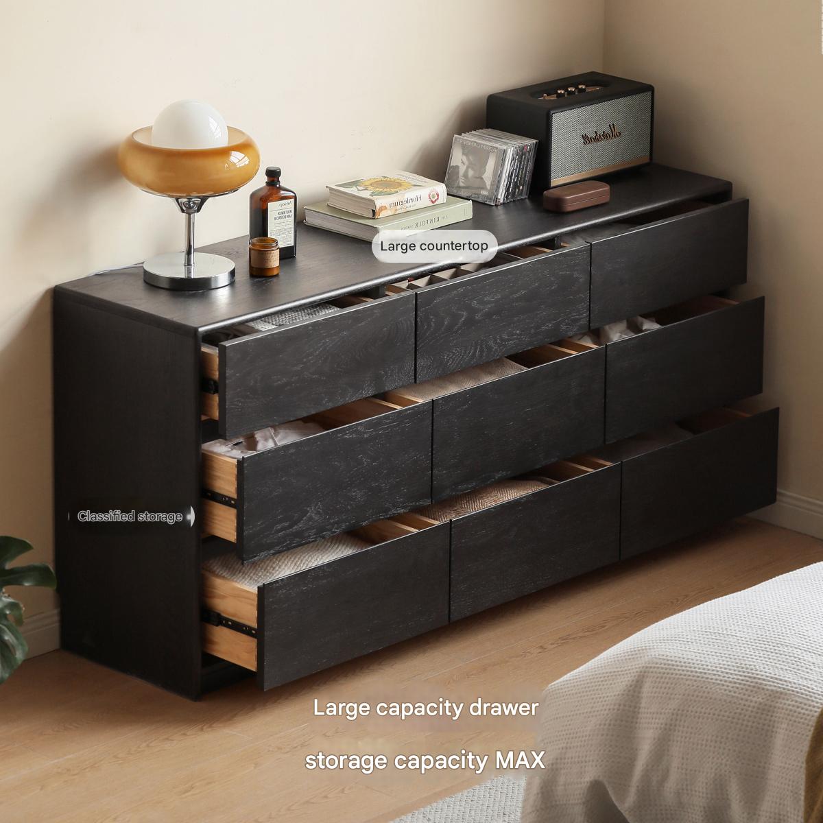 Oak Solid Wood Black Chest of Drawers