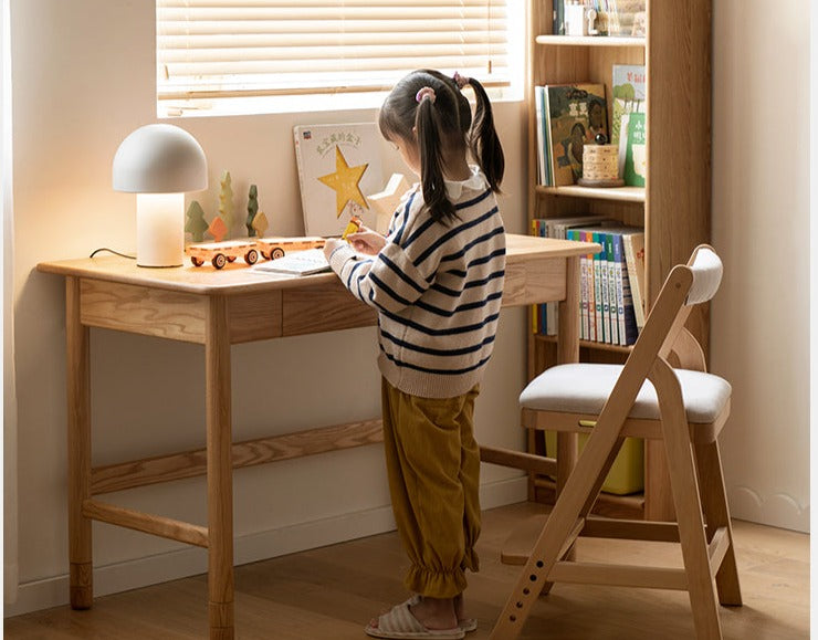 Oak Solid Wood Kids Lifting Study Desk Bookshelf