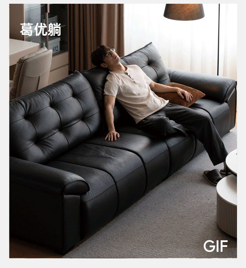 Genuine Leather Oversized Tufted Deep-Cushion Sofa