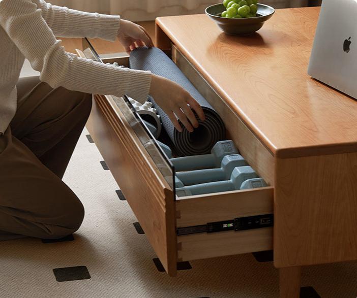 Cherry Wood Coffee Table with Drawer))