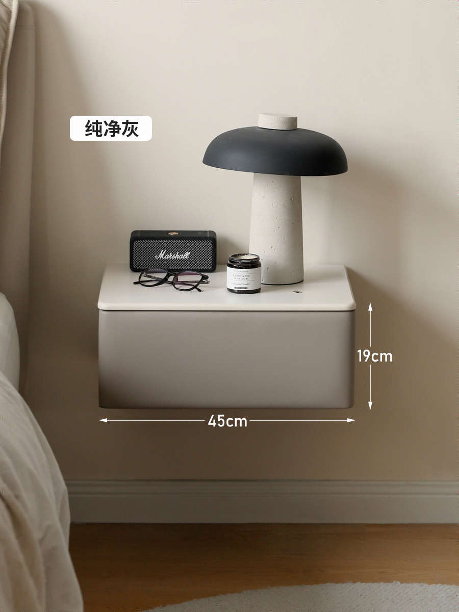 Organic Leather Wall Mounted Cream Rock Board Floating Nightstand: