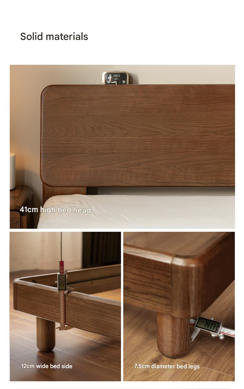 Oak solid wood bed with light, storage space