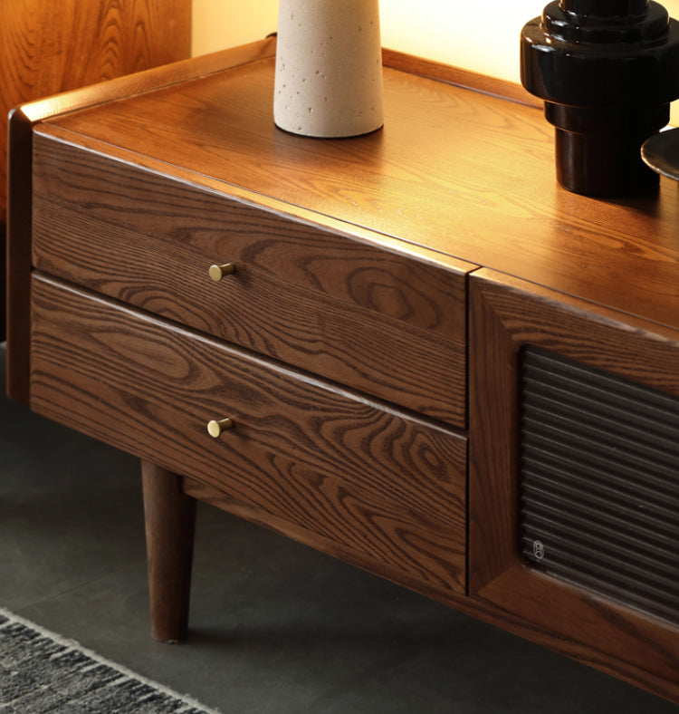Ash Solid Wood TV Cabinet Minimalist Rock Plate