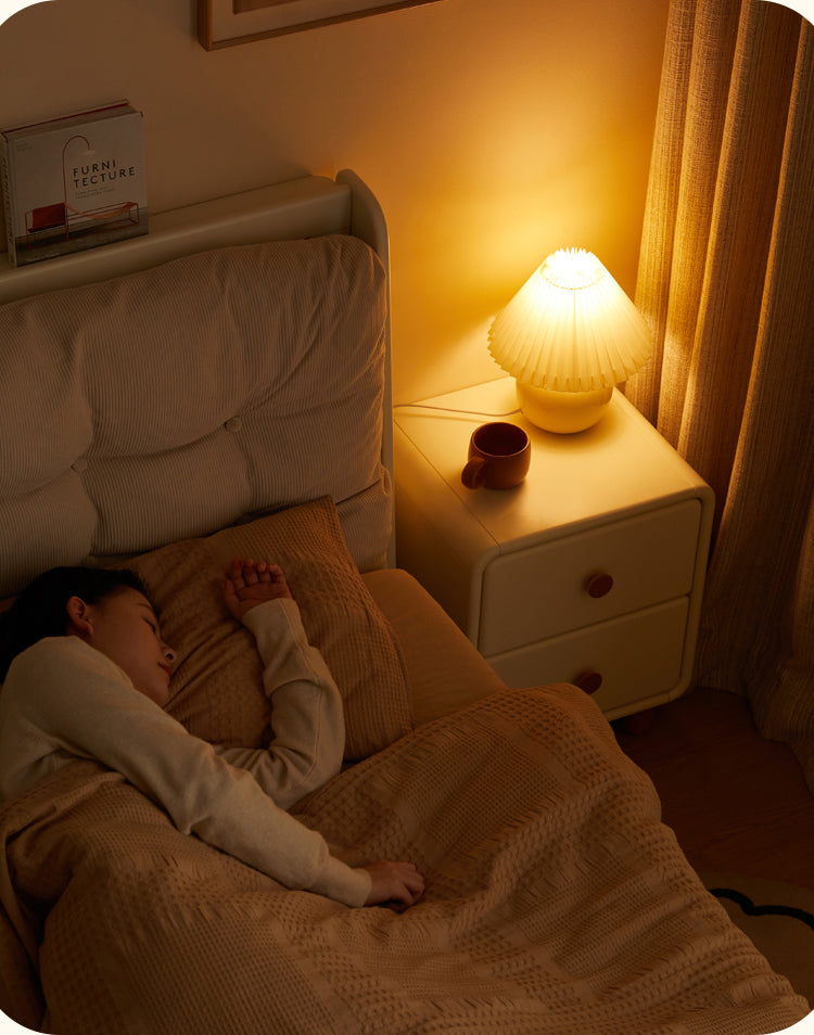 Solid Rubberwood Nightstand Cream Style White Cabinet.