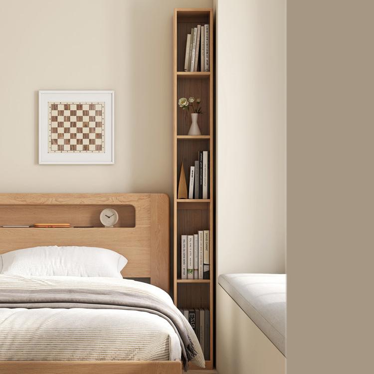 Oak, Rubber Solid Wood Ultra Narrow Bookcase