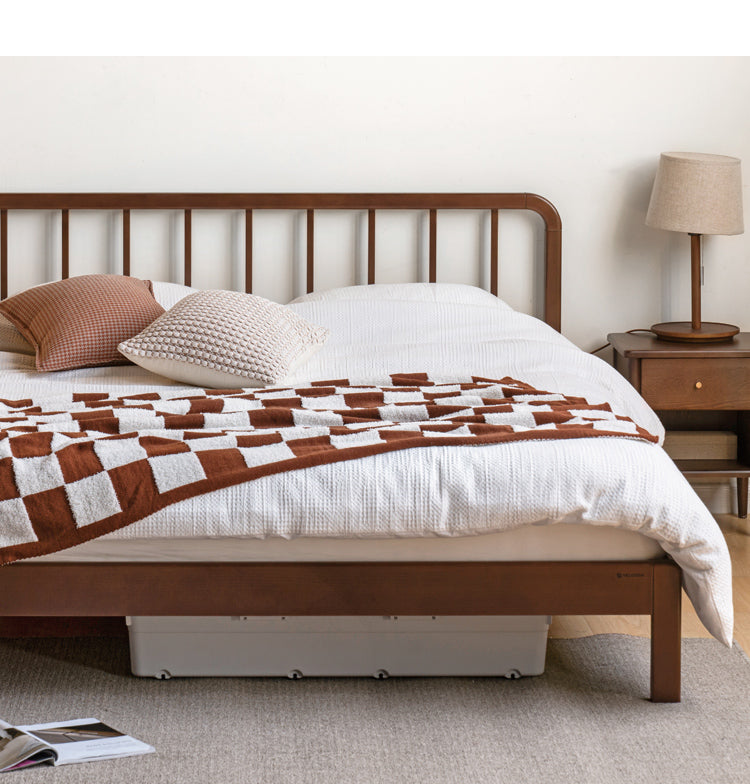 European Beech Solid Wood Bed Modern Simple