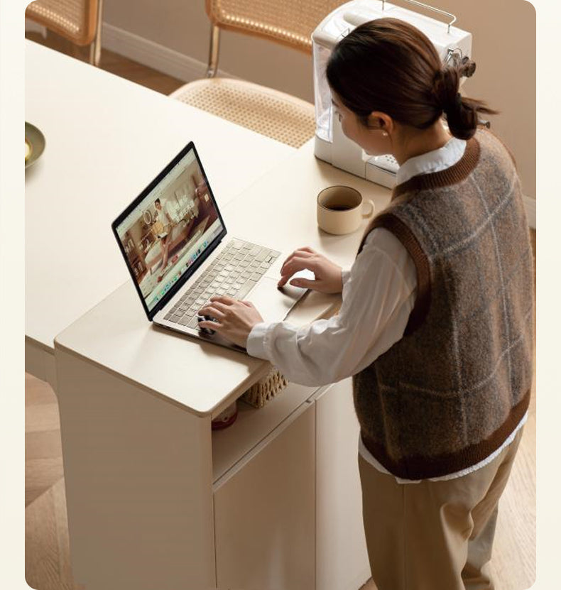 Poplar Solid Wood Partition Dining Cabinet, White Cream Rock Board
