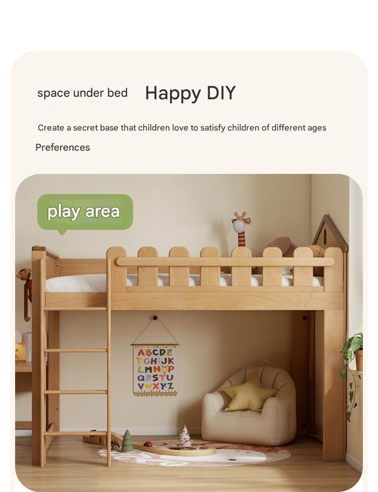 Beech solid wood Multi-functional high bed<