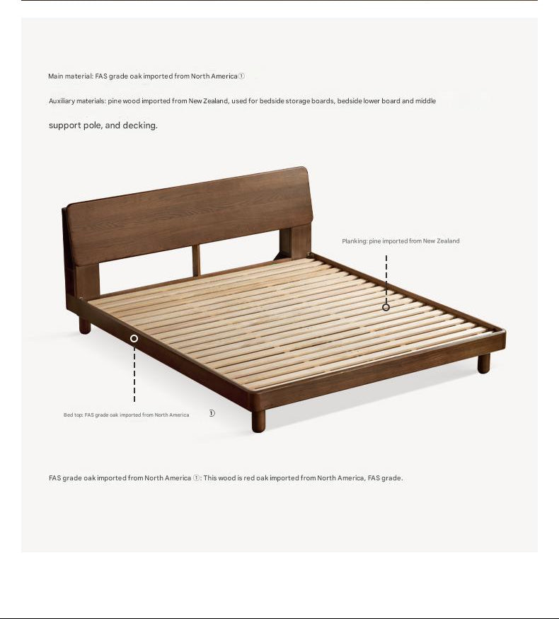 Oak solid wood bed with light, storage space