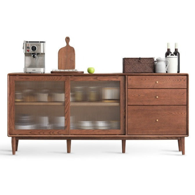 Solid Rubberwood, Oak Solid Wood Sideboard, Buffet Cabinet