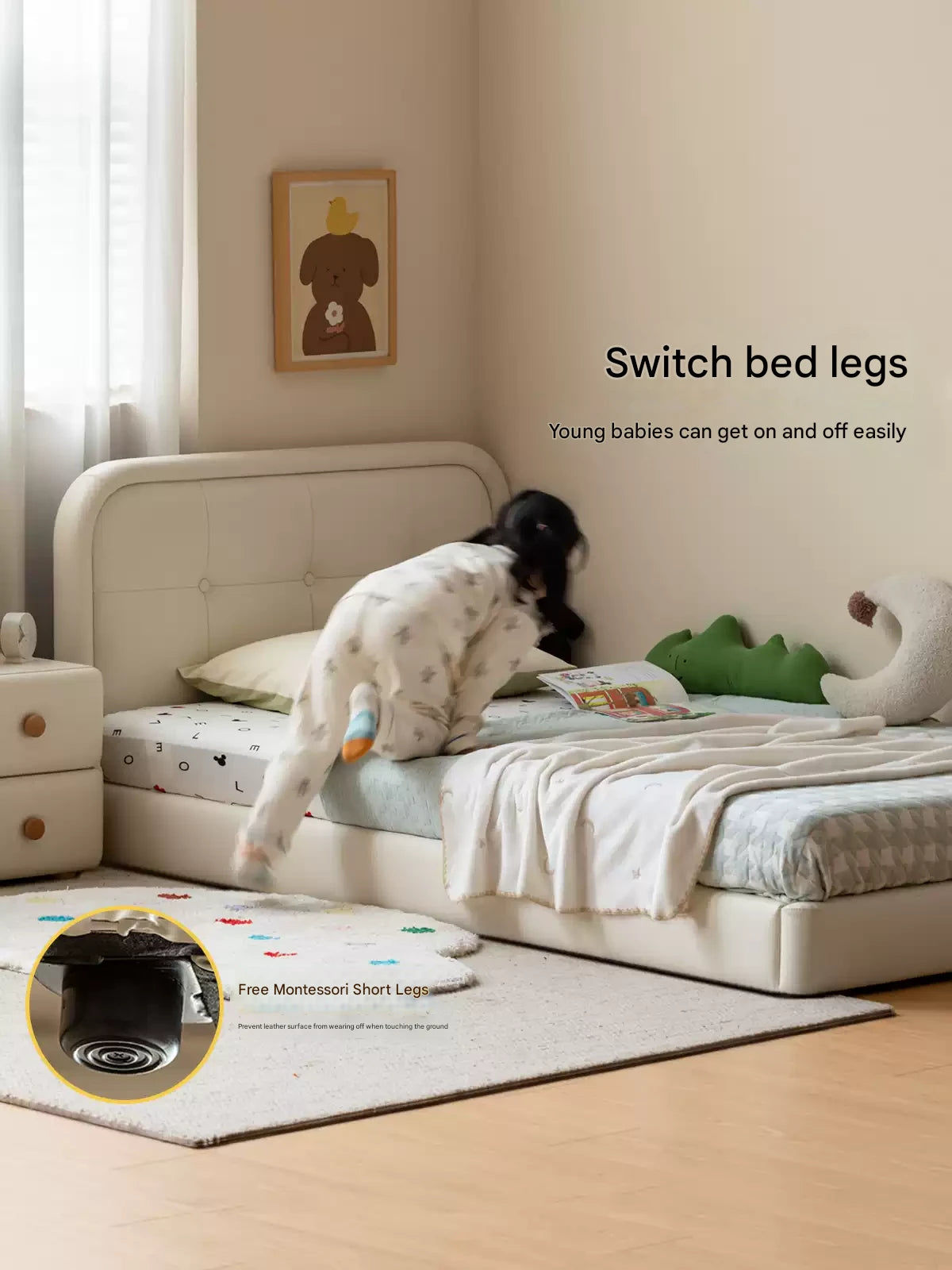 Organic Leather Children's Soft Bag High Headboard Single Bed