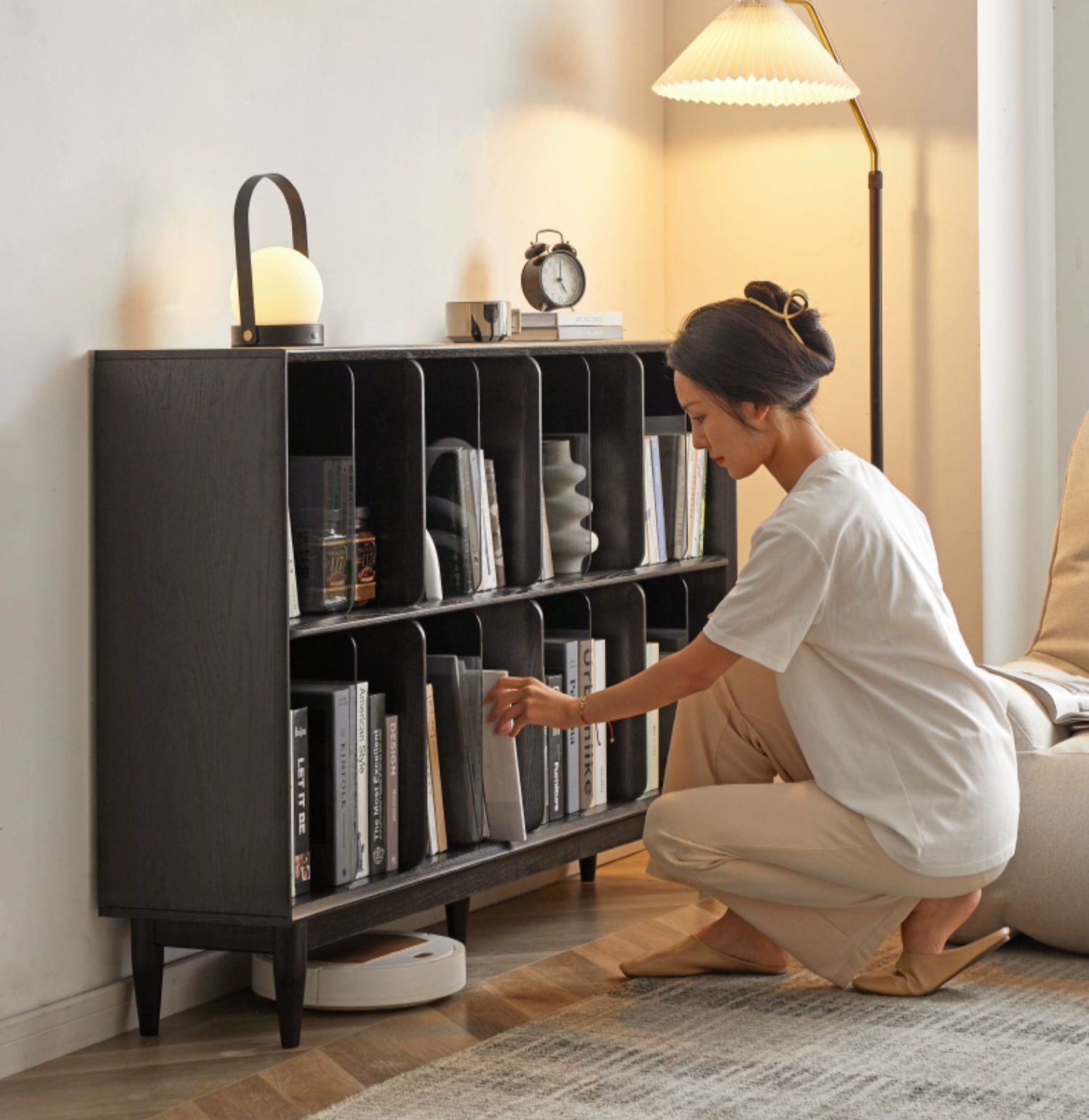 Oak, Ash Solid Wood Black Modern Bookcase