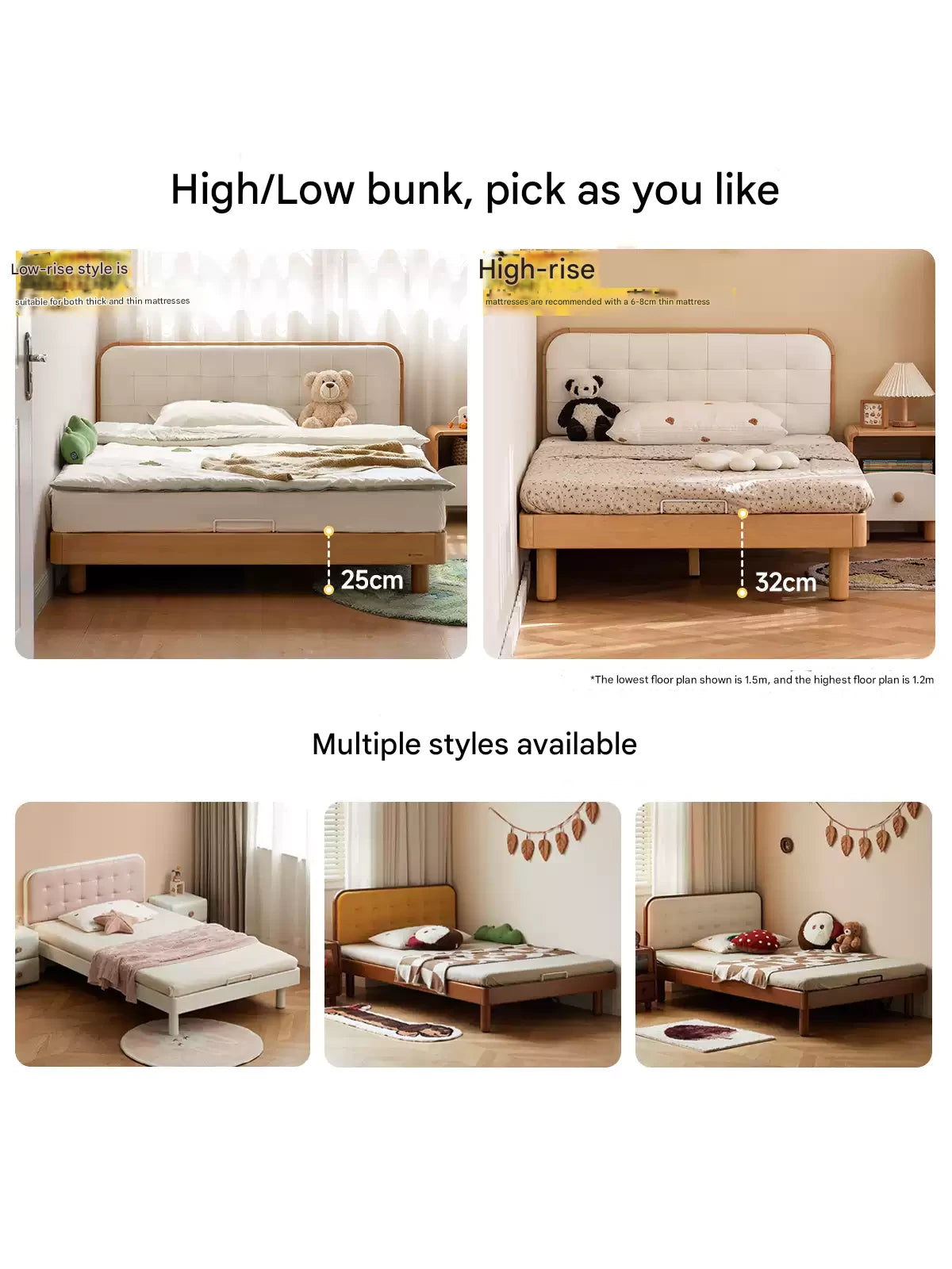 Rubberwood, Beech Solid Wood Children's Soft Bed