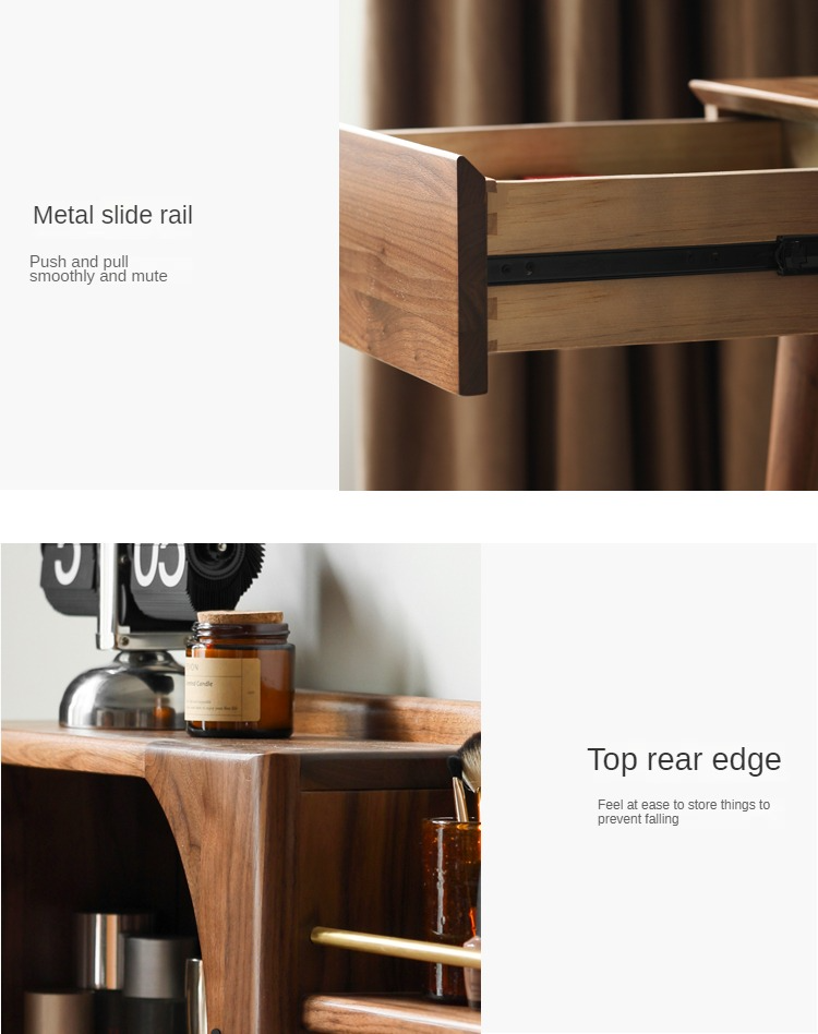 Black Walnut, Sandalwood Solid Wood Moon Makeup Mirror Vanity Table.