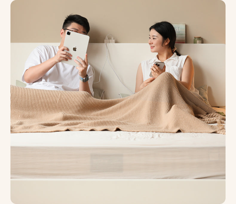 Rubber Wood,Poplar Solid Wood Box Bed, Cream Storage Bed