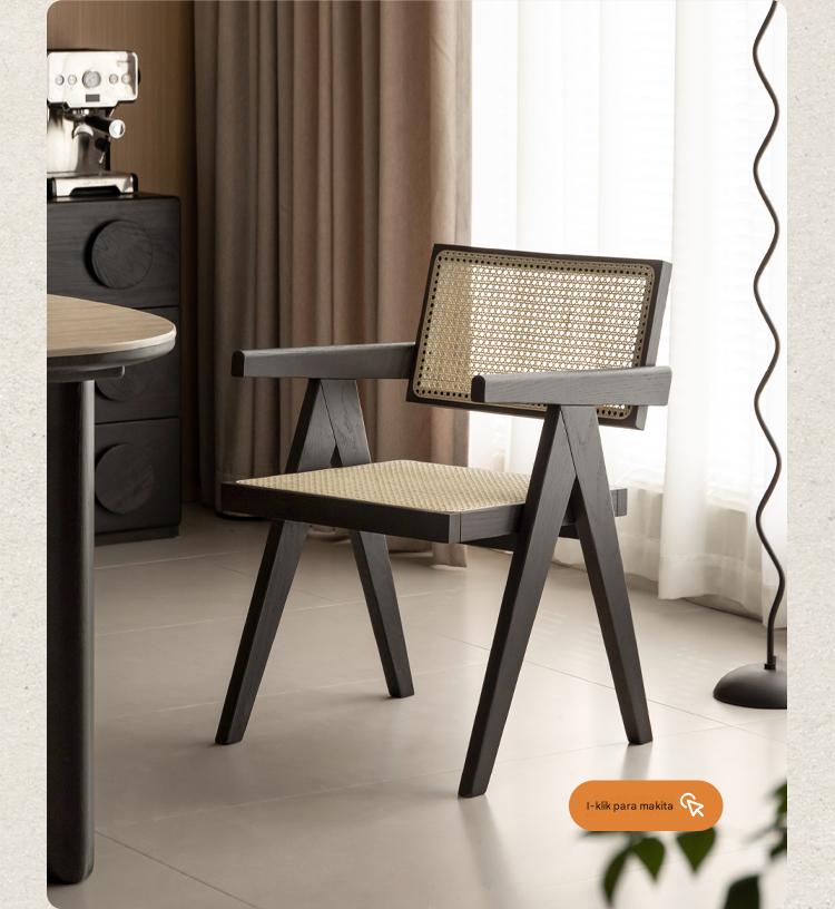 Beech Solid Wood Retro Rattan Dining Chair