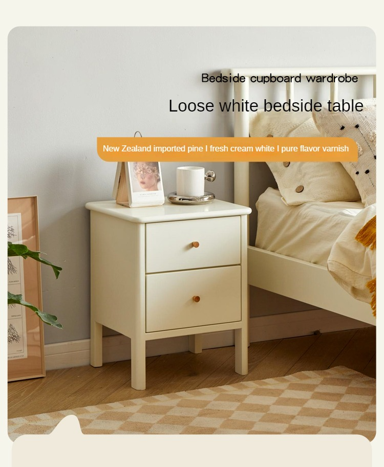 Pine Solid Wood White Luxury Nightstand.