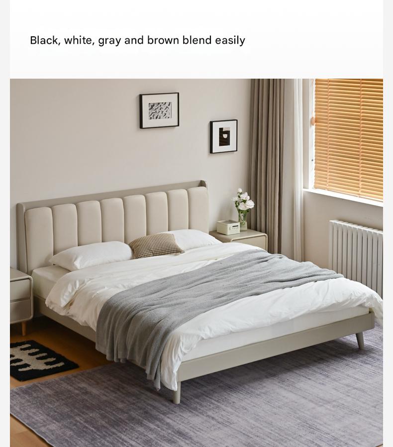 Oak, Poplar Solid Wood Piano Key Bed, Technology Cloth