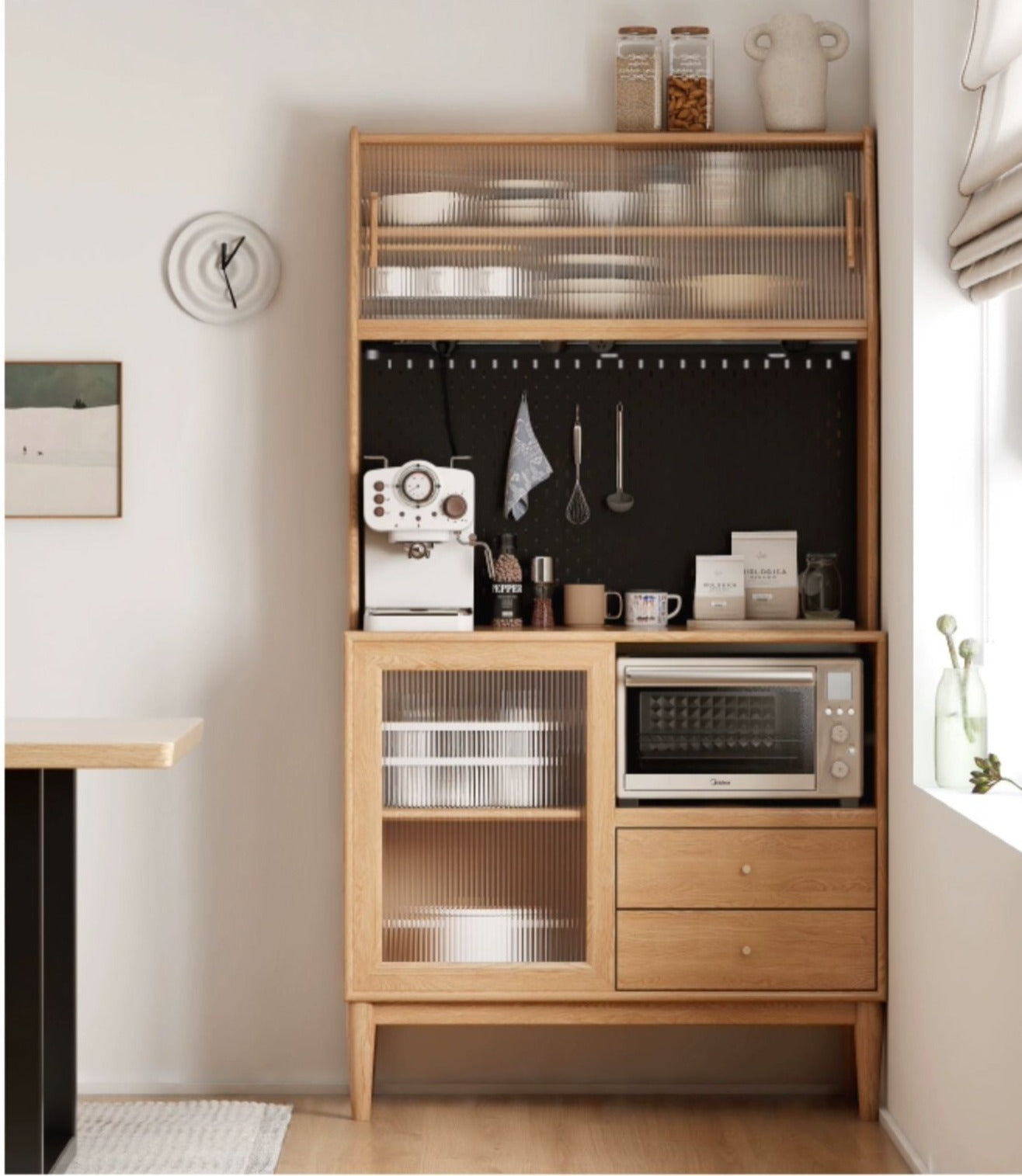 Oak Solid Wood Sideboard Multi-Functional Buffet Cabinet