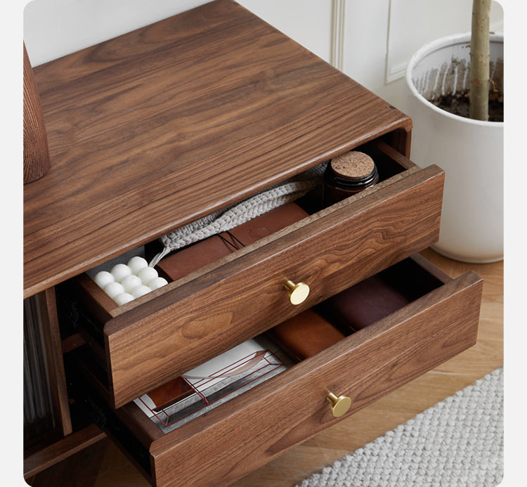 Black Walnut Solid Wood Nordic TV Cabinet.