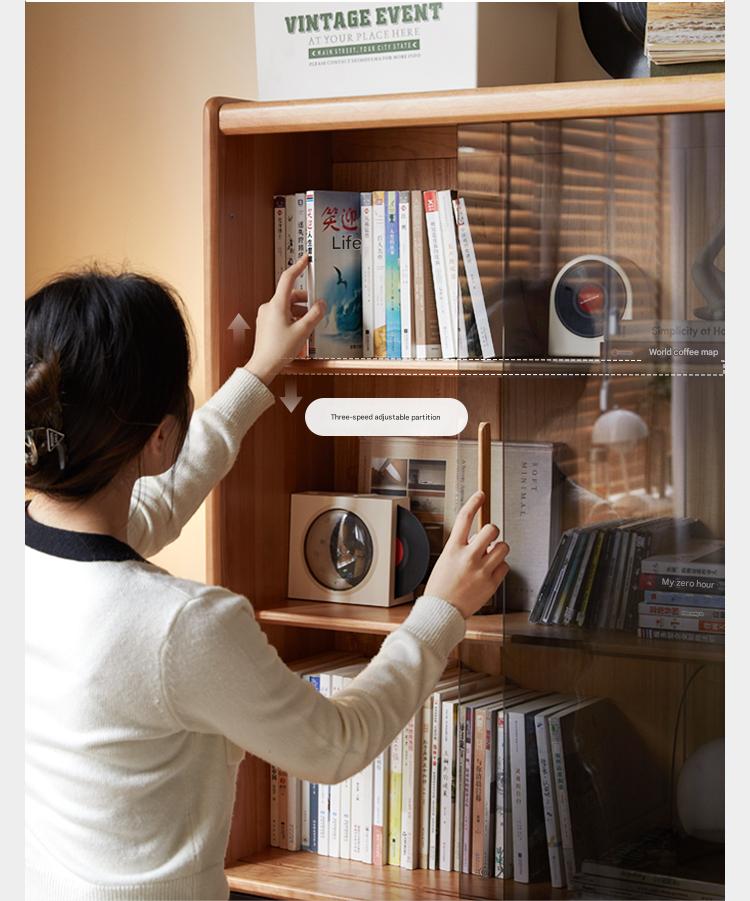 Cherry Solid Wood Glass Bookcase.