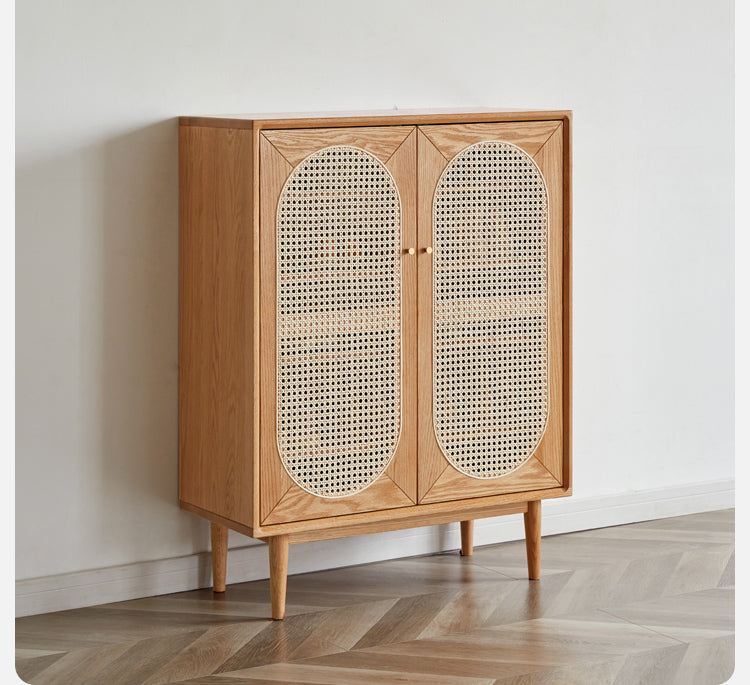 Oak Solid Wood Rattan Shoe Cabinet