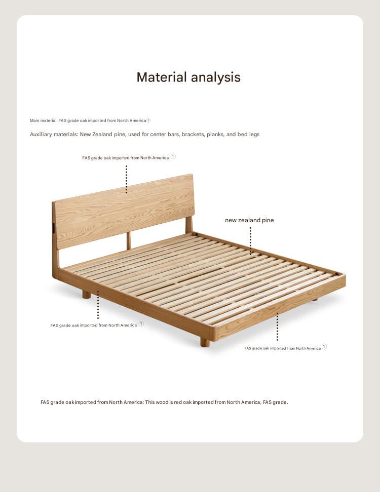 Oak Solid Wood Modern Suspension Bed