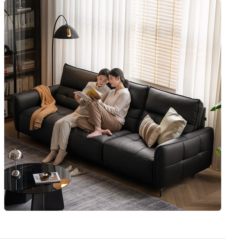 Leather High Back Straight Sofa,