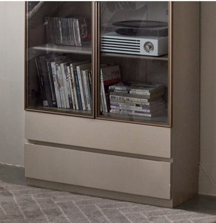 Poplar Solid Wood Combination Bookcase, Glass Door Cabinet