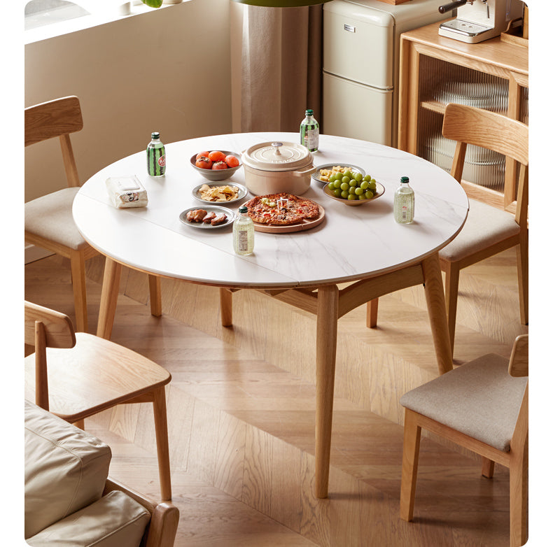 Oak Solid Wood Folding Rock Board Expandable Dining Table