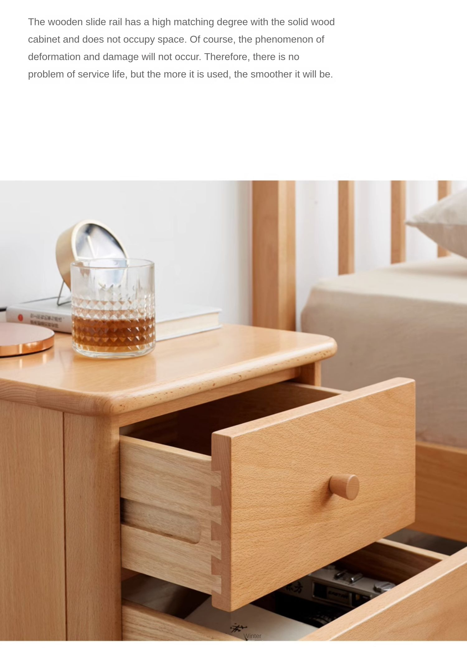 Beech Solid Wood Drawer Nightstand.