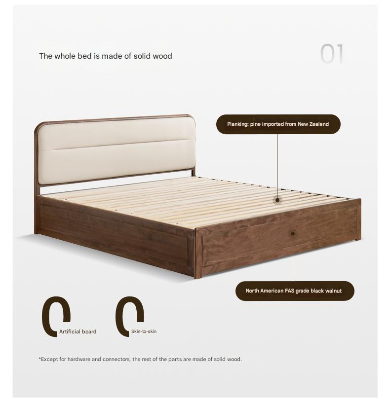 Black walnut solid wood storage box bed technology cloth soft back