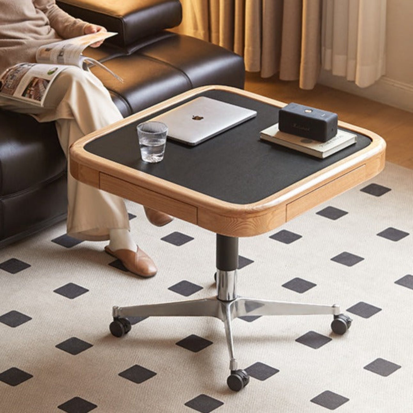 Oak Solid Wood Movable Square Lift Coffee Table