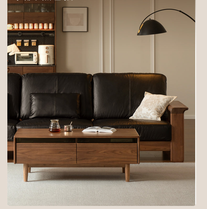 Black Walnut Solid Wood Modern Straight Sofa.