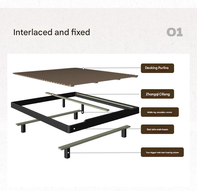 Oak solid wood Suspended platform bed, headboard-free bed Black with light
