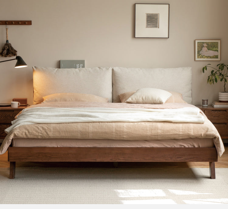 Oak Solid Wood with Fabric Upholstery Bed