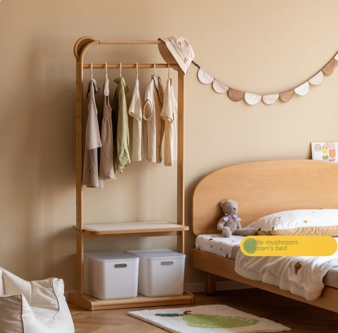 Beech solid wood kids coat rack floor hanger"
