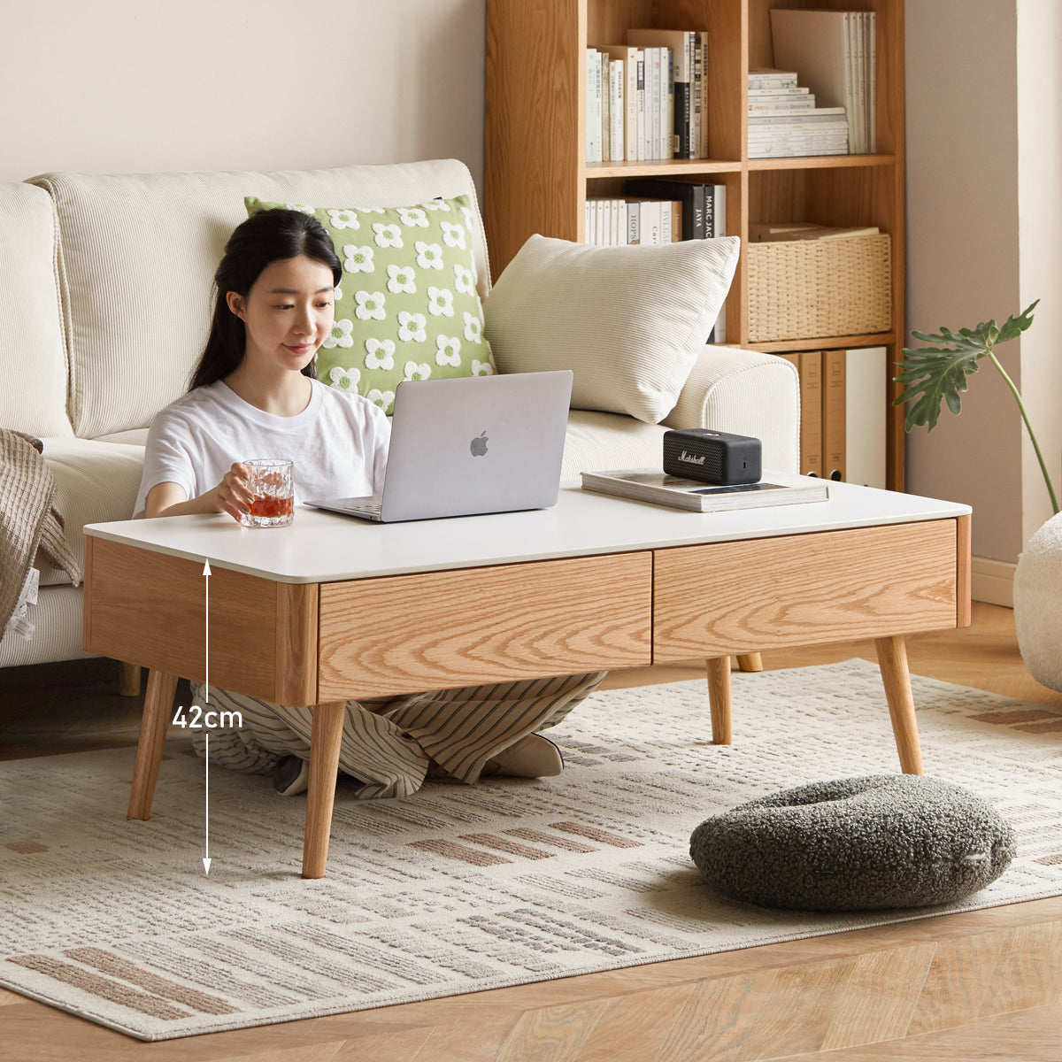 Oak, Beech Solid Wood Slate Coffee Table Simple Modern