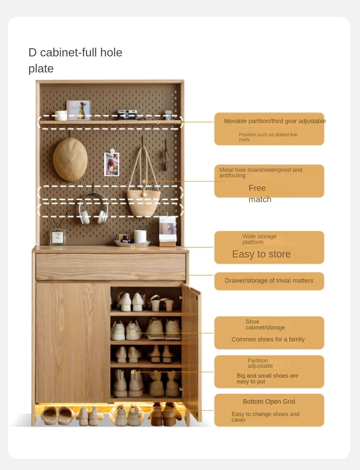 Ash, Oak Solid Wood Shoe Cabinet, Entrance Cabinet Combination Storage