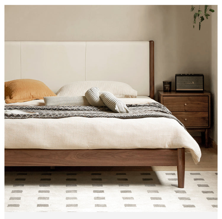 Oak,Black Walnut Solid Wood Top-Grain Cowhide Leather Bed